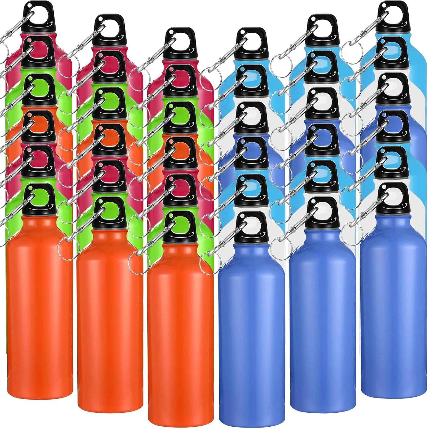 Yaomiao 36 Pcs Lightweight Aluminum Water Bottle Bulk 17 oz Leak Proof Bike Water Sports Bottles with Buckle and Twist Cap Team Reusable for Sports Gym Bicycle Camping(Mix 3)