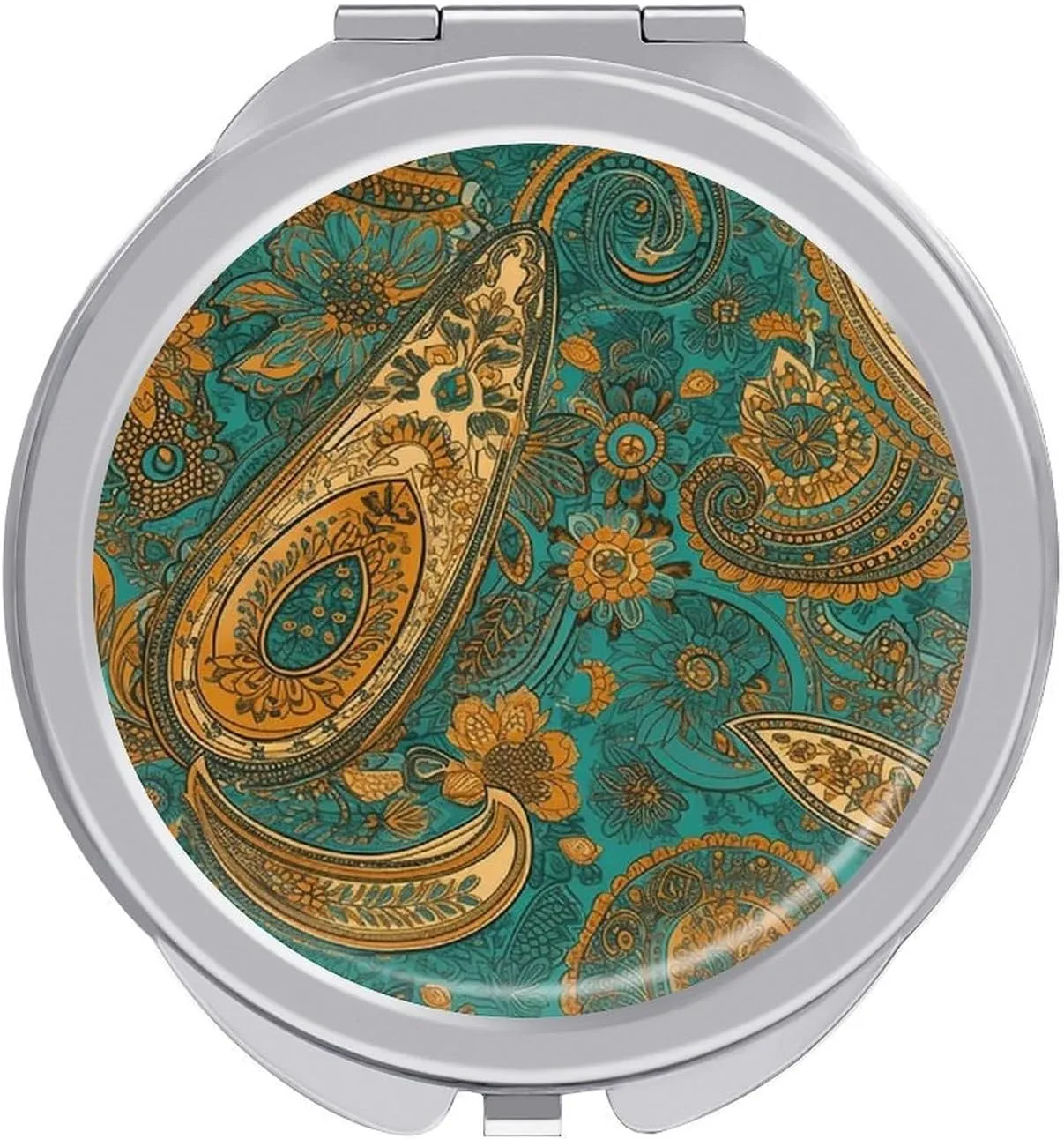 Yellow Paisley Pattern Portable Makeup Mirror, Sided Travel Hand Mirror Mini Folding Mirror for Precise Makeup Women Daily Use