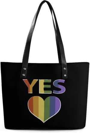Yes Marriage Equality LGBTQ Women's Tote Bag Leather Purse Shoulder Handbag Portable Shopping Bag for Travel Office