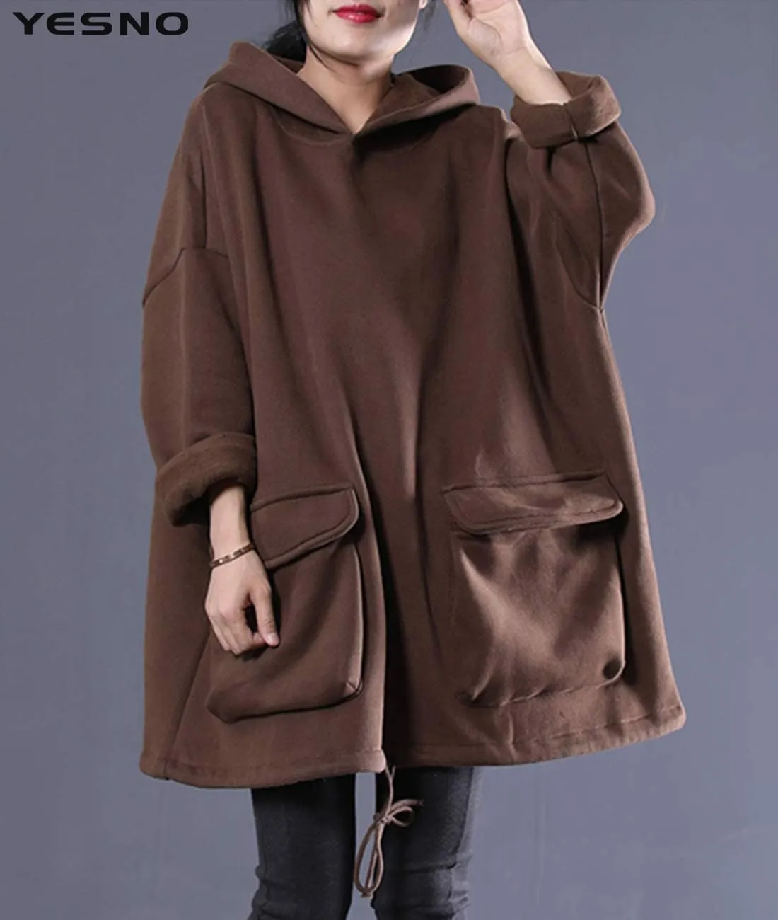 YESNO WZF Women Casual Fleece Pullover Hoodies Plus Size Active Jacket/Large Pockets