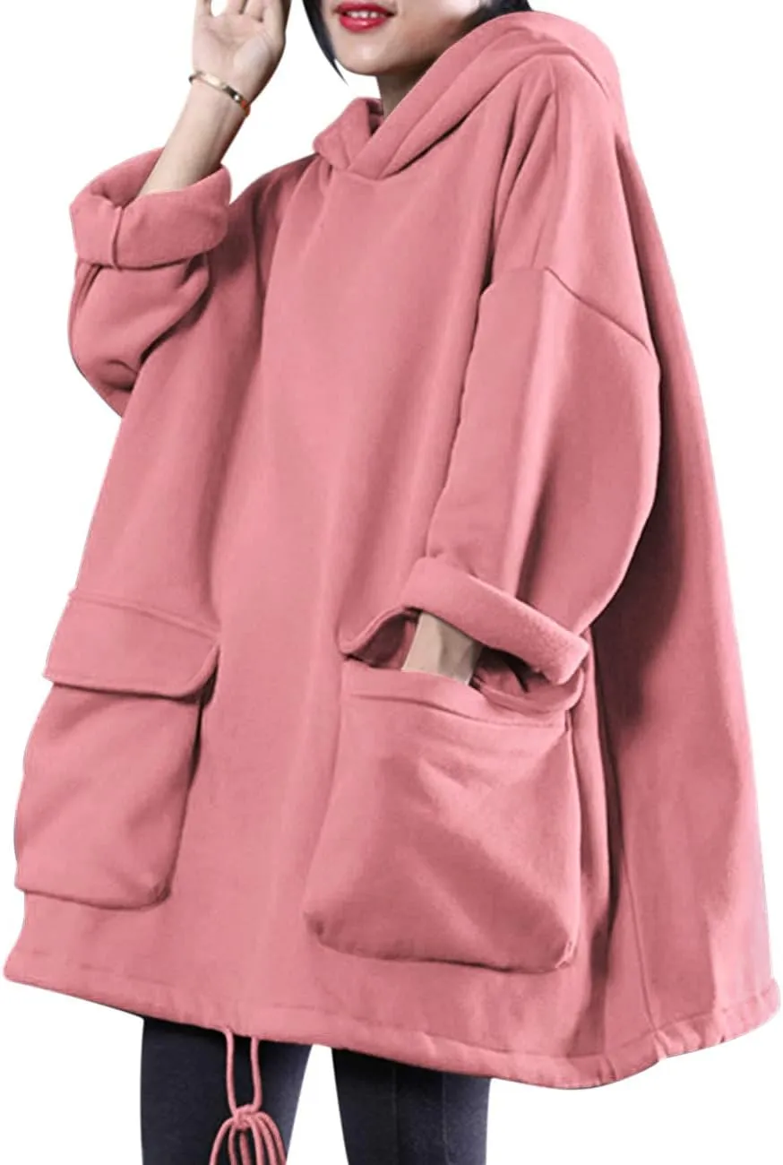 YESNO WZF Women Casual Fleece Pullover Hoodies Plus Size Active Jacket/Large Pockets