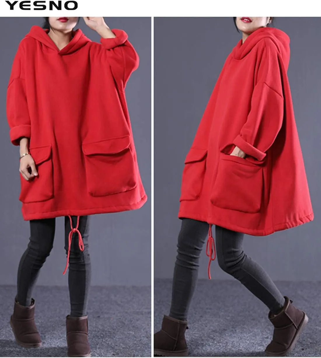 YESNO WZF Women Casual Fleece Pullover Hoodies Plus Size Active Jacket/Large Pockets