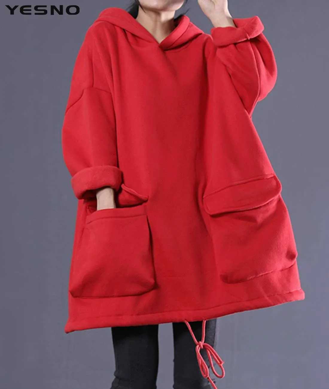 YESNO WZF Women Casual Fleece Pullover Hoodies Plus Size Active Jacket/Large Pockets