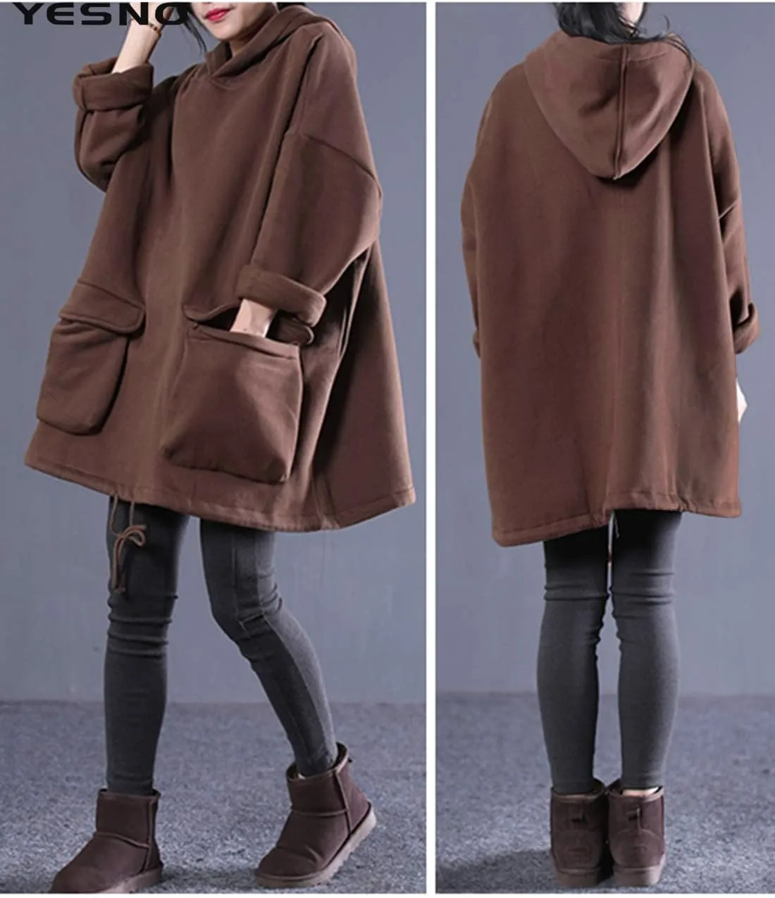 YESNO WZF Women Casual Fleece Pullover Hoodies Plus Size Active Jacket/Large Pockets