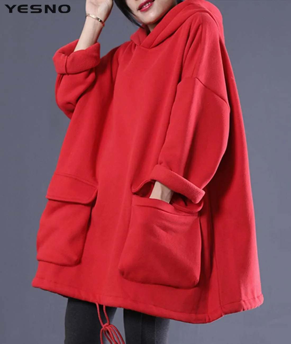 YESNO WZF Women Casual Fleece Pullover Hoodies Plus Size Active Jacket/Large Pockets