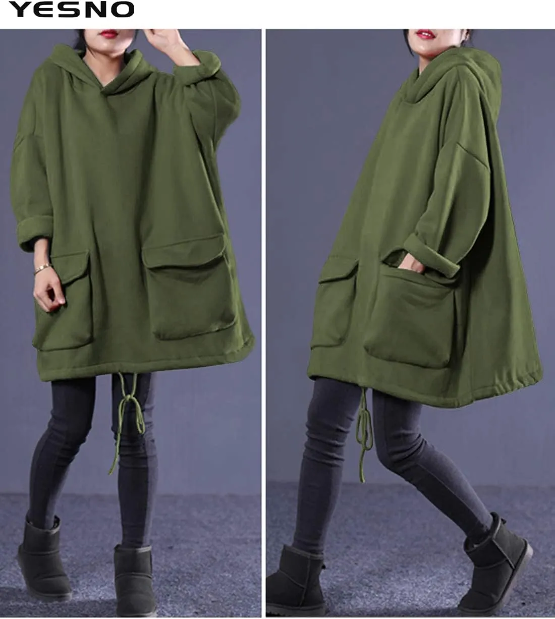YESNO WZF Women Casual Fleece Pullover Hoodies Plus Size Active Jacket/Large Pockets