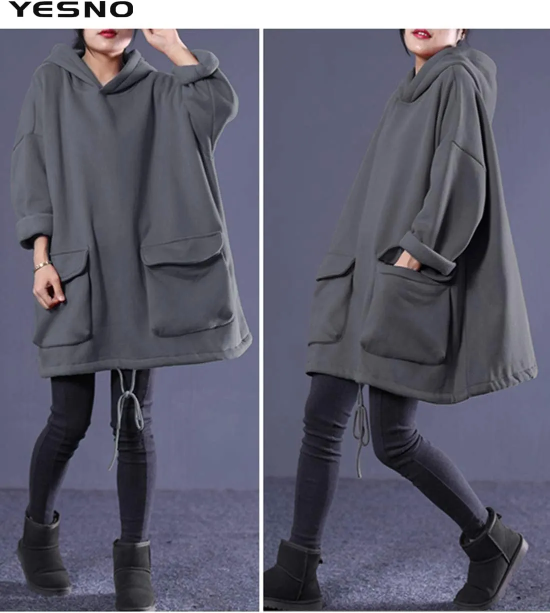 YESNO WZF Women Casual Fleece Pullover Hoodies Plus Size Active Jacket/Large Pockets