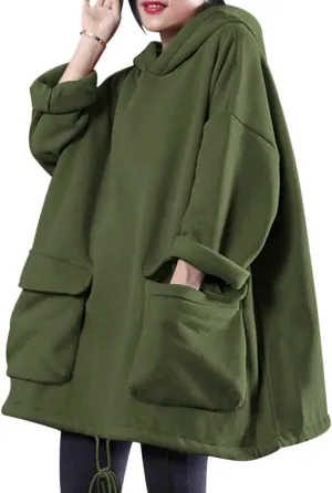 YESNO WZF Women Casual Fleece Pullover Hoodies Plus Size Active Jacket/Large Pockets