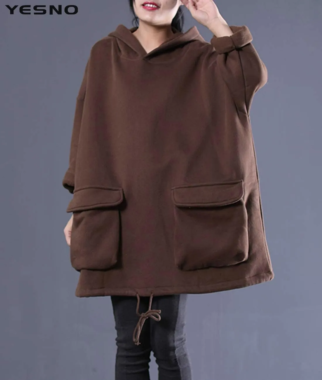 YESNO WZF Women Casual Fleece Pullover Hoodies Plus Size Active Jacket/Large Pockets