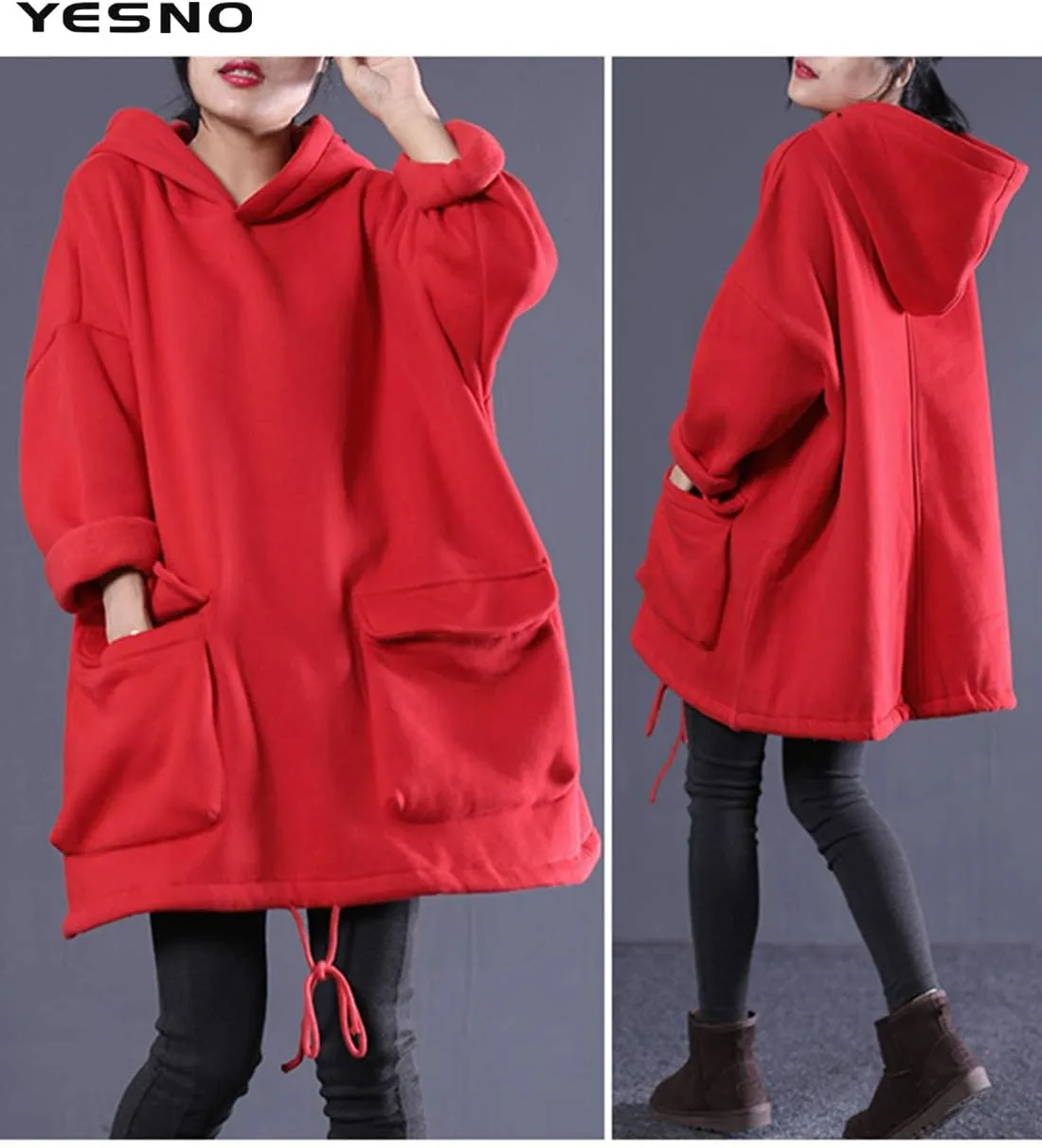 YESNO WZF Women Casual Fleece Pullover Hoodies Plus Size Active Jacket/Large Pockets