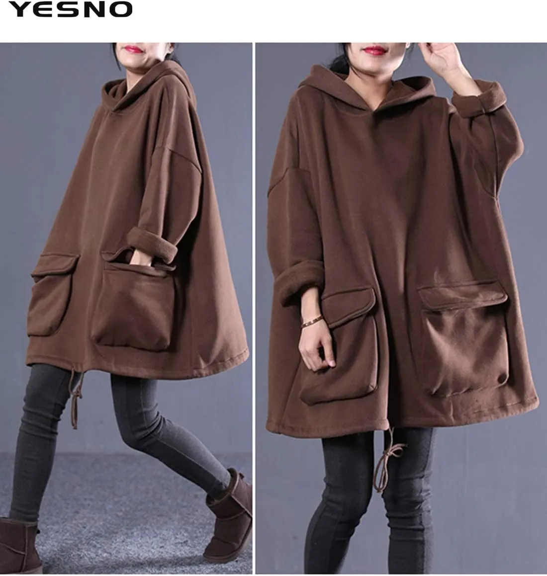 YESNO WZF Women Casual Fleece Pullover Hoodies Plus Size Active Jacket/Large Pockets