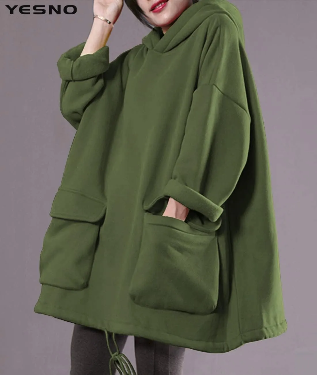 YESNO WZF Women Casual Fleece Pullover Hoodies Plus Size Active Jacket/Large Pockets