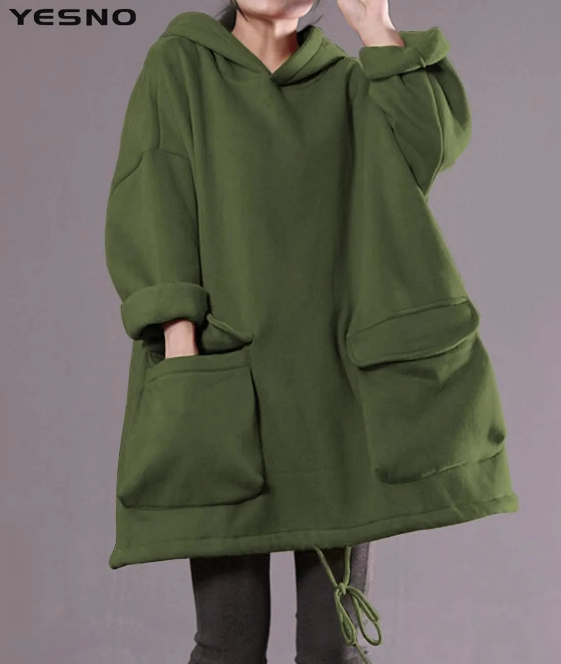 YESNO WZF Women Casual Fleece Pullover Hoodies Plus Size Active Jacket/Large Pockets
