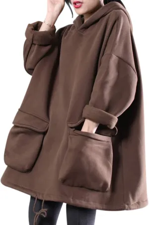 YESNO WZF Women Casual Fleece Pullover Hoodies Plus Size Active Jacket/Large Pockets