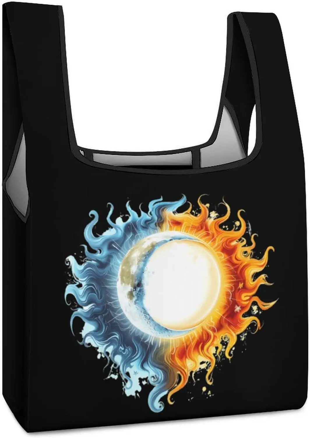 Yin And Yang Novelty Reusable Grocery Bag Fold-able Shopping Bags Washable Tote Lightweight Storage Pouch with Handle