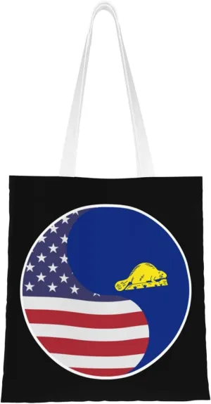 Yin Yang Flag Combination Of America And Oregon Reverse Tote Bag for Women Canvas Shopping Bags Reusable Large Capacity Casual Shoulder Handbags Grocery Bags DIY Gift Bags