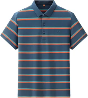 Youllyuu Summer Designer Striped Shirts for Men Short Sleeve Loose Polo Shirt Casual Stripy Tshirts