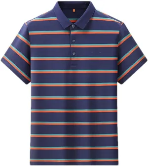 Youllyuu Summer Designer Striped Shirts for Men Short Sleeve Loose Polo Shirt Casual Stripy Tshirts