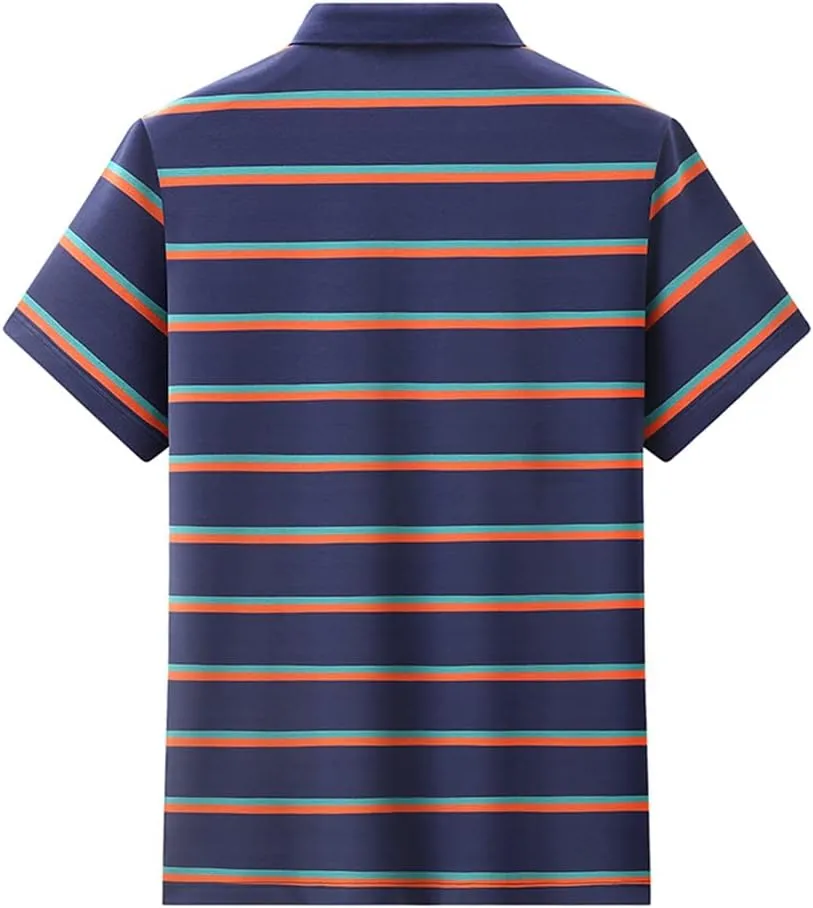 Youllyuu Summer Designer Striped Shirts for Men Short Sleeve Loose Polo Shirt Casual Stripy Tshirts