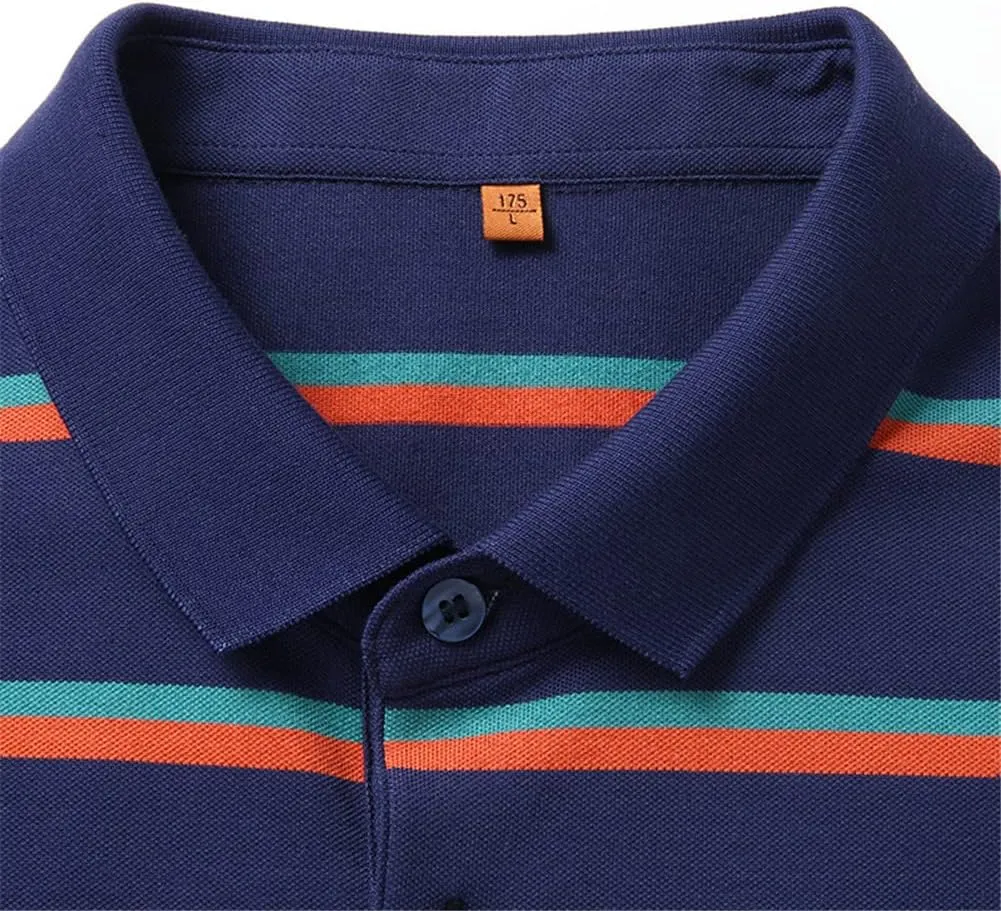 Youllyuu Summer Designer Striped Shirts for Men Short Sleeve Loose Polo Shirt Casual Stripy Tshirts
