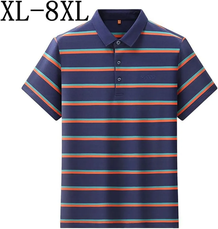 Youllyuu Summer Designer Striped Shirts for Men Short Sleeve Loose Polo Shirt Casual Stripy Tshirts