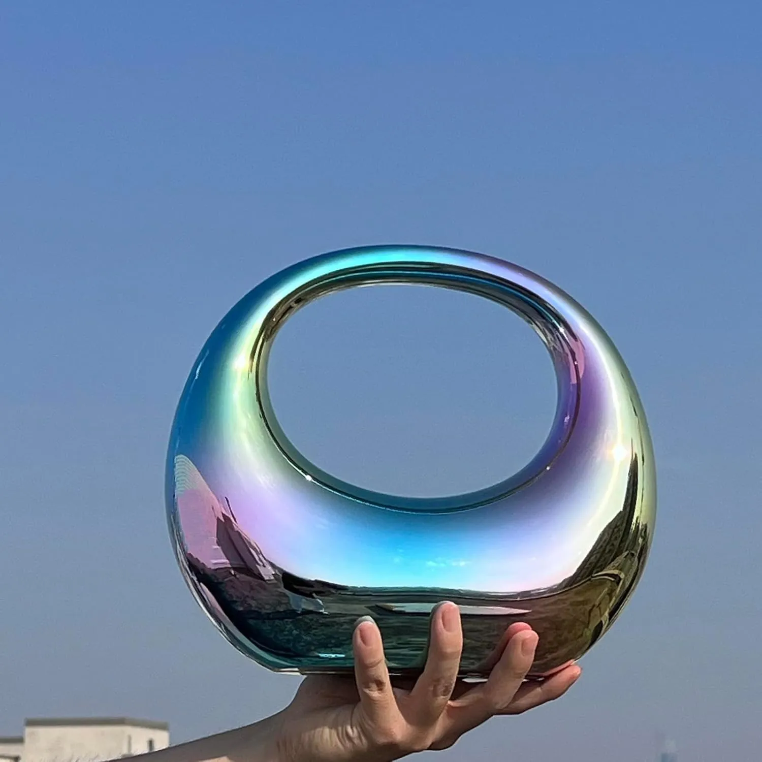 YYW Acrylic Evening Clutch Purse Moon Shape Unique Transparent Evening Handbag