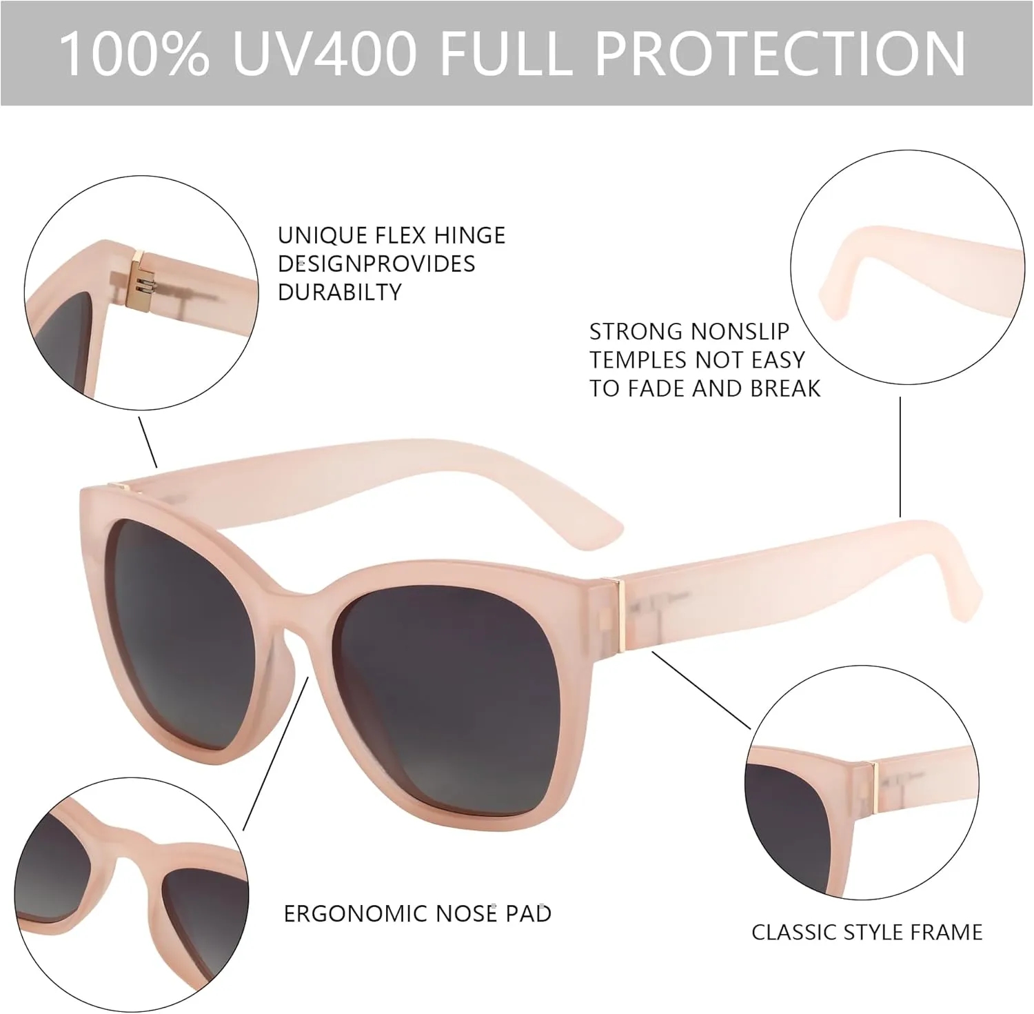 ZENOTTIC Cateye Polarized Sunglasses for Women - Oversized Sun Glasses UV400 Protection Retro Shades Designer Style