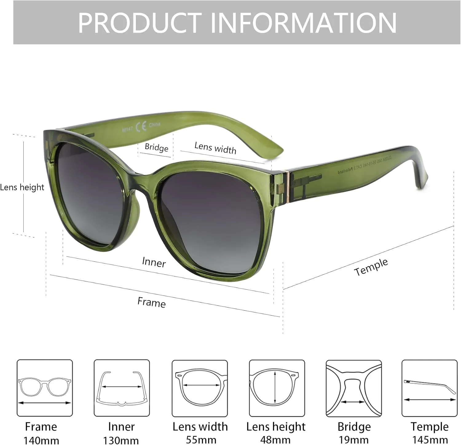 ZENOTTIC Cateye Polarized Sunglasses for Women - Oversized Sun Glasses UV400 Protection Retro Shades Designer Style