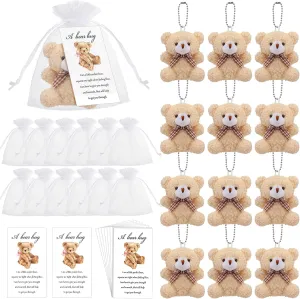 Zhanmai 12 Set Mini Plush Bears Graduation Gift Little Pocket for Kids Inspirational Bear Hug Gift Card Organza Bags for end of Year Party Favors