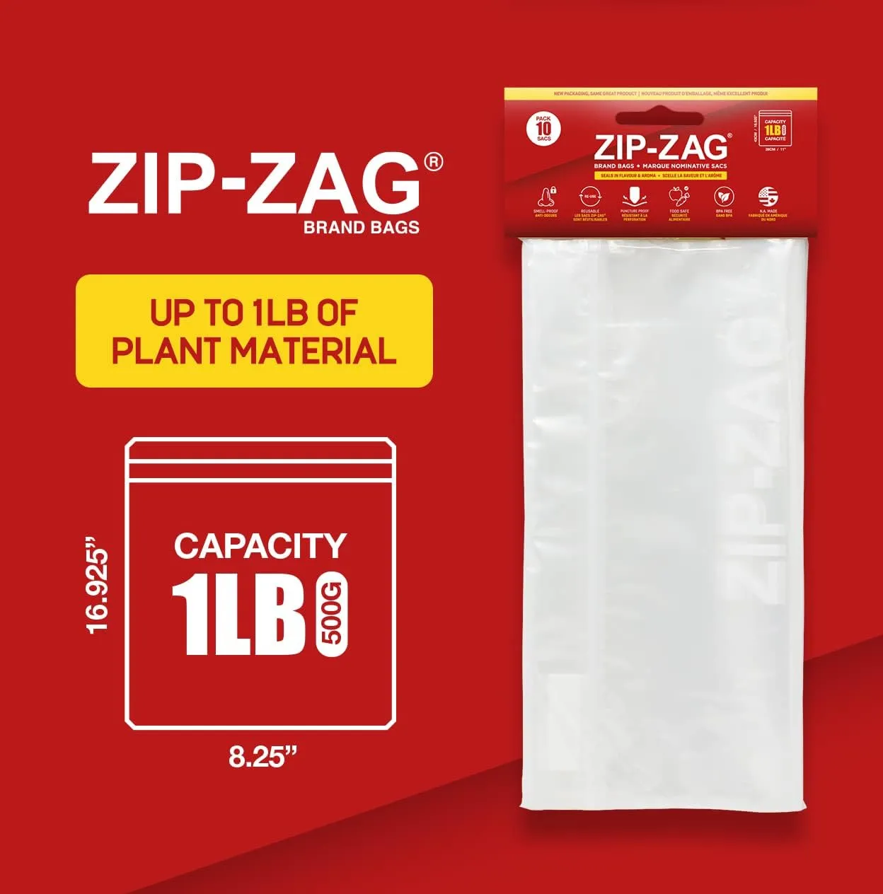 Zip Zag Bag (1 LB) 10x One Pound Zipper Bags (16.93" x 11") Say Goodbye to Stale Herbs And Spices With Food Safe Zipper bags | Resealable, Reusable, Washable, Airtight Bags